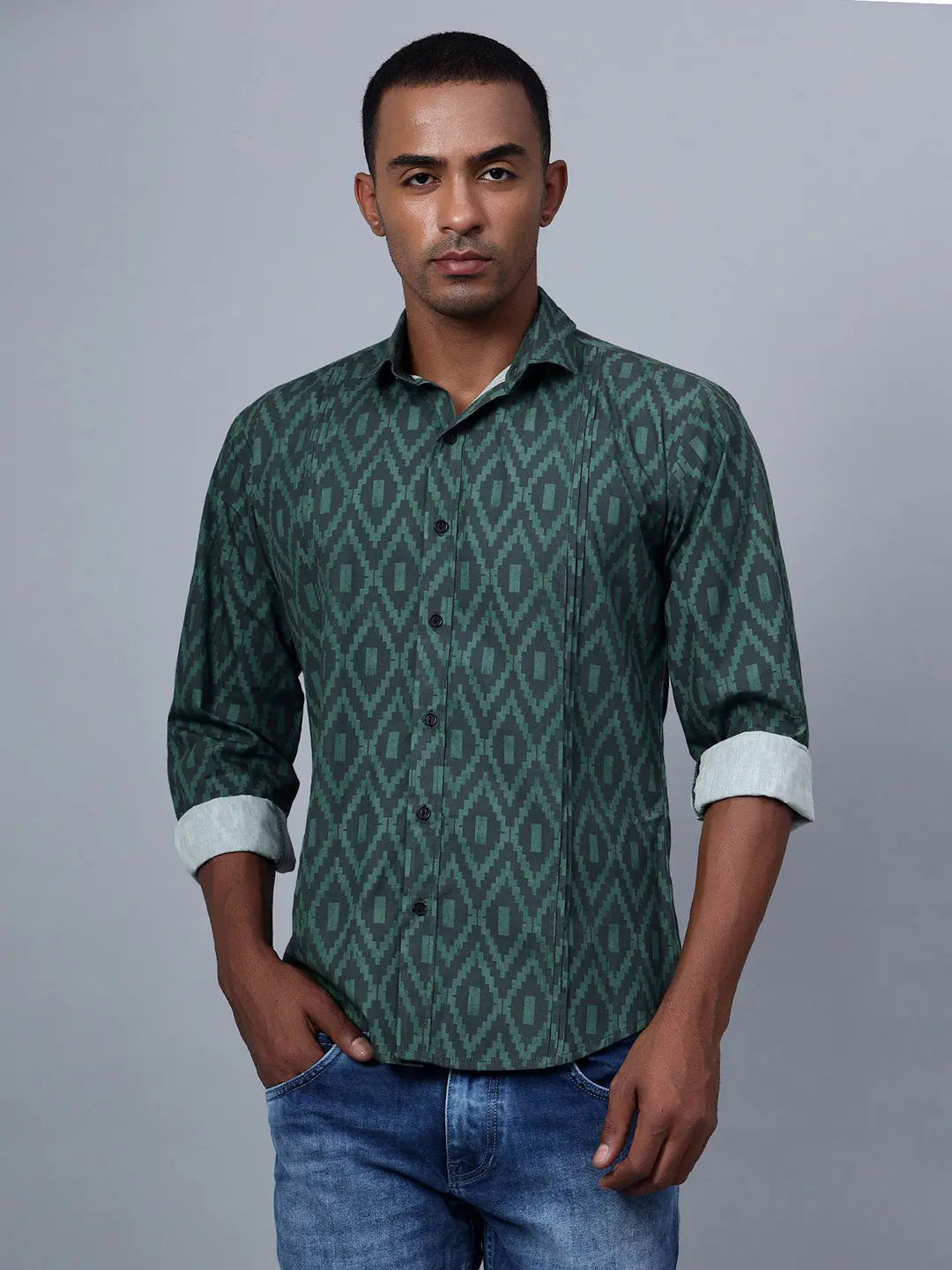 Two-tone Green Pinktuck shirt hencemade