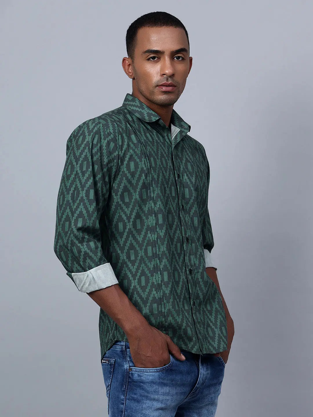 Two-tone Green Pinktuck shirt hencemade