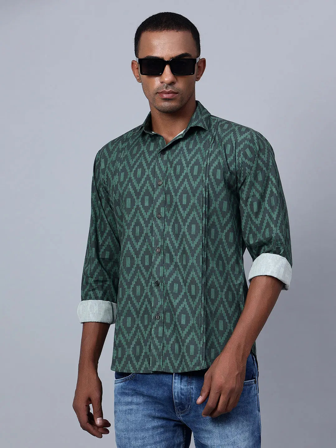 Two-tone Green Pinktuck shirt hencemade