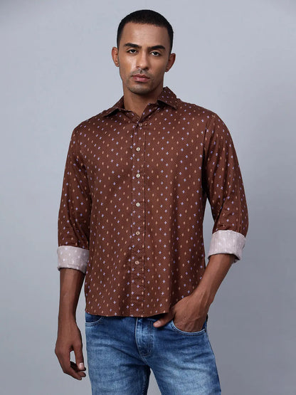 Dark Brown Diamond Printed Shirt hencemade