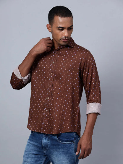 Dark Brown Diamond Printed Shirt hencemade