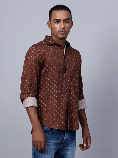 Dark Brown Diamond Printed Shirt hencemade