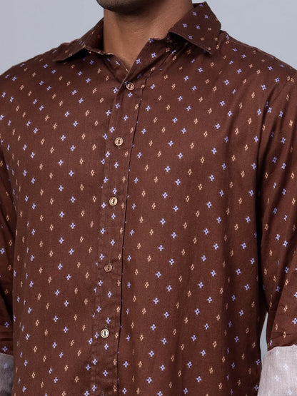 Dark Brown Diamond Printed Shirt hencemade