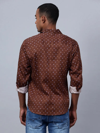 Dark Brown Diamond Printed Shirt hencemade