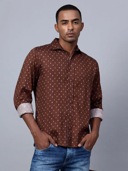 Dark Brown Diamond Printed Shirt hencemade