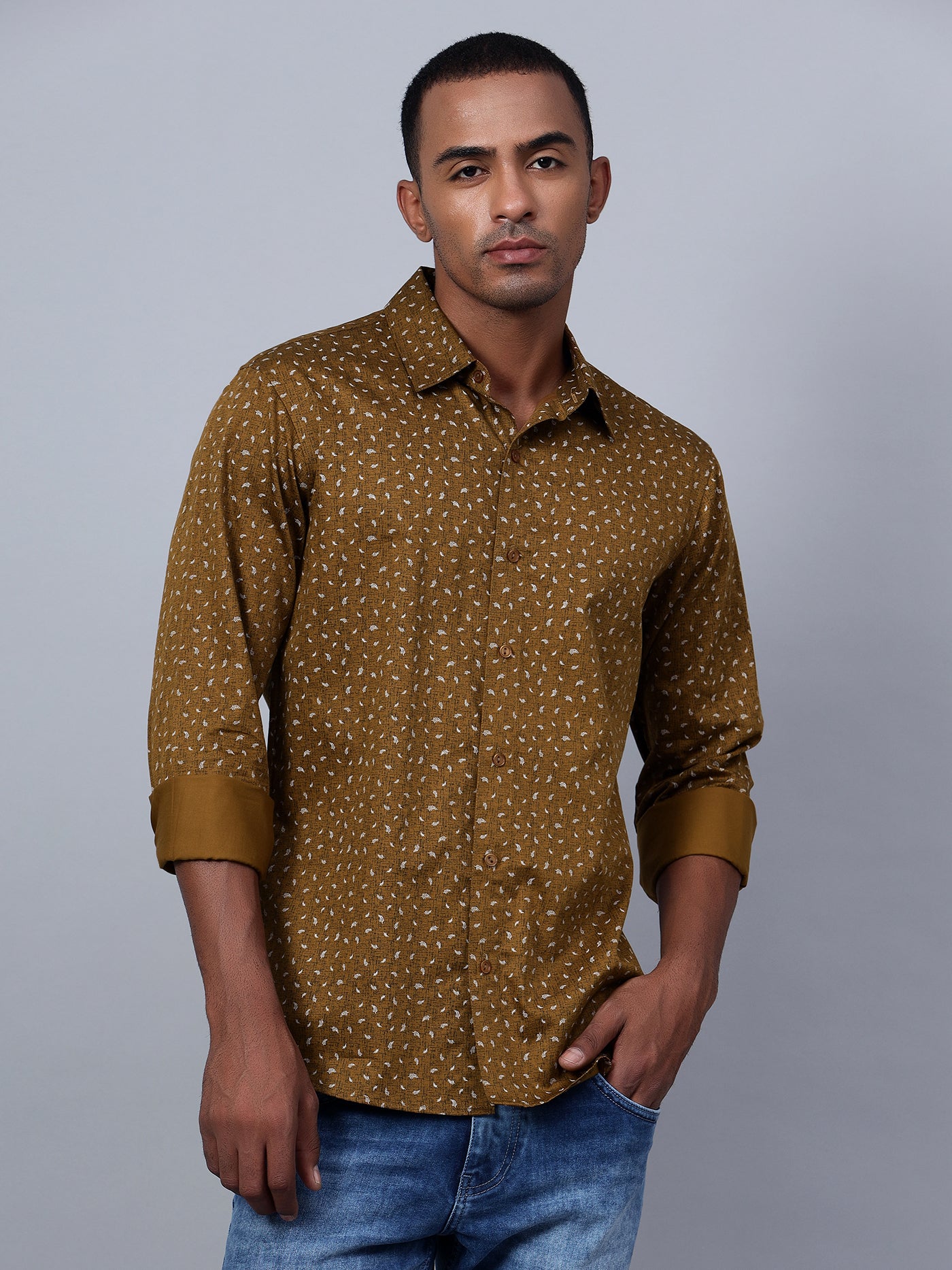 Classic Slim Fit Micro Ditsy Printed Cotton Casual Shirt