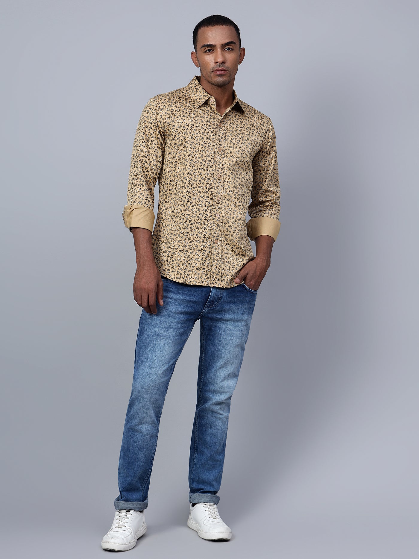 Classic Slim Fit Floral Printed Cotton Casual Shirt