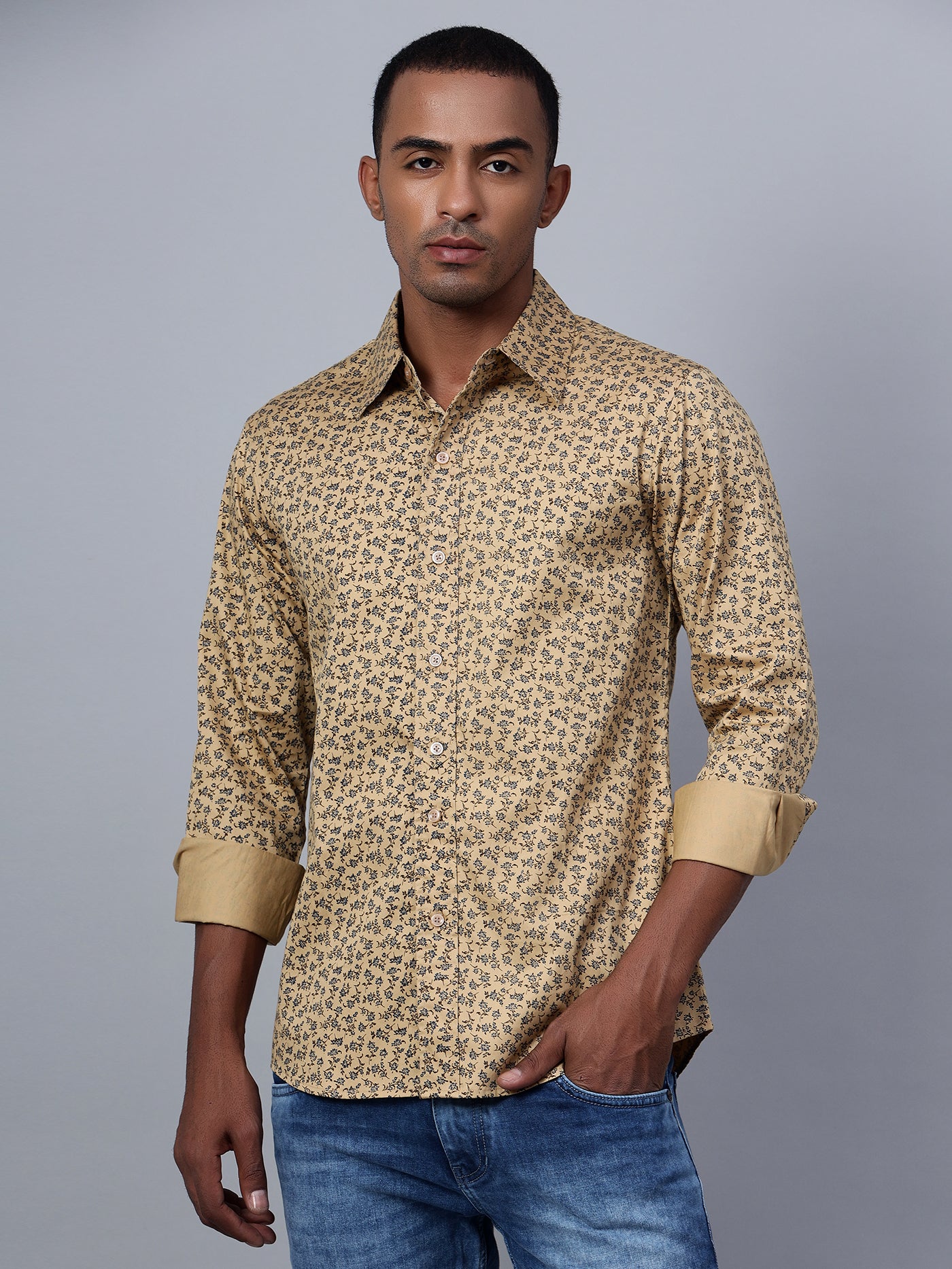 Classic Slim Fit Floral Printed Cotton Casual Shirt