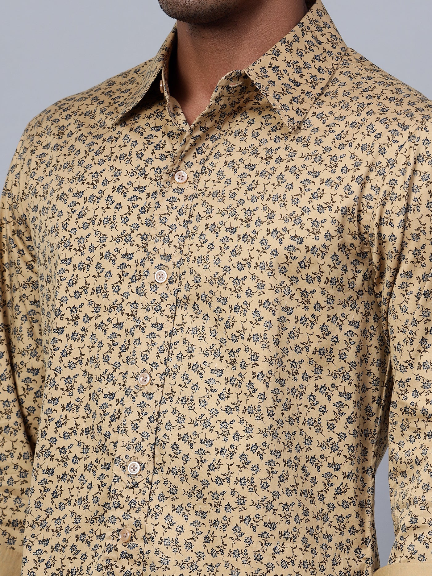 Classic Slim Fit Floral Printed Cotton Casual Shirt