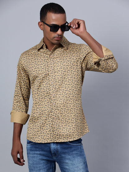 Classic Slim Fit Floral Printed Cotton Casual Shirt