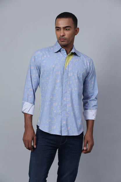 Sky Blue Printed Neon Shirt hencemade