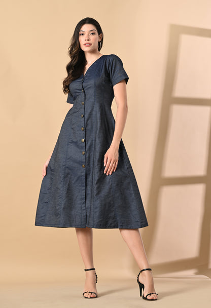 Indigo Whisper Denim Midi Dress