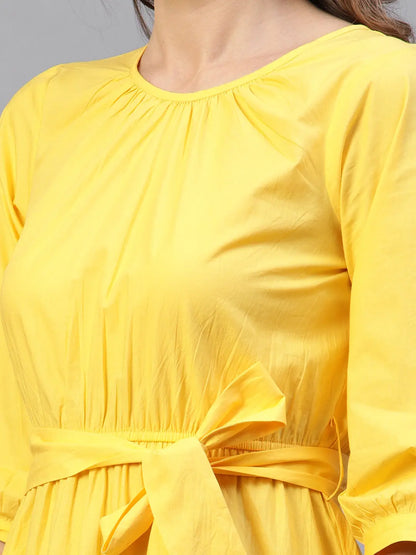 Yellow Poplin Tie Around Cotton Dress HENCEMADE