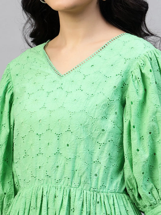 Mint Green schiffli Midi Dress HENCEMADE