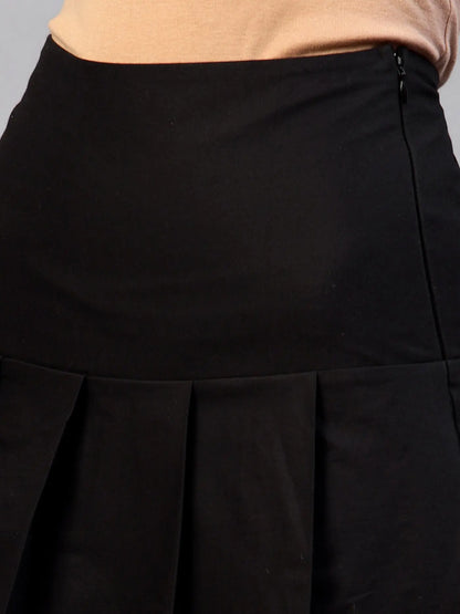 Black Pleated A-Line Mini Skirt | Elastic Waistband, Flared Hem HENCEMADE