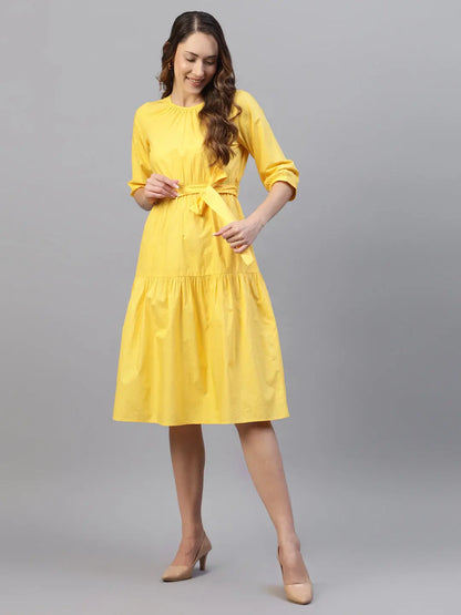 Yellow Cotton Poplin Tie Around Dress hencemade