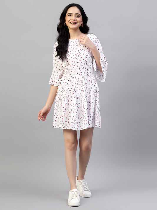 Floral Printed Bell Sleeve Tiered Fit & Flare Dress