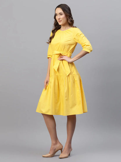 Yellow Cotton Poplin Tie Around Dress hencemade