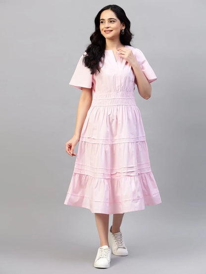 Baby Pink tier Cotton Poplin Dress hencemade