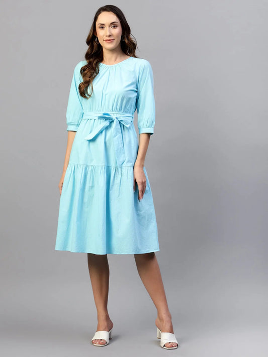 Baby Blue Cotton Poplin Tie Around Dress HENCEMADE