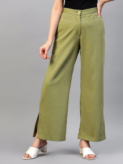 Jade Green Flat Front Trousers hencemade