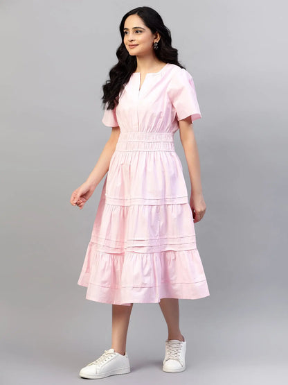 Baby Pink tier Cotton Poplin Dress hencemade