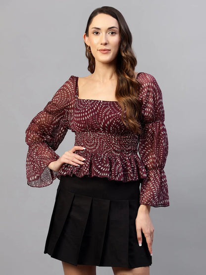 Magenta Printed Smocked Top hencemade