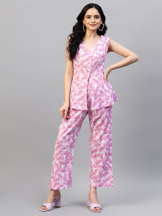 Floral Printed Pure Cotton Top With Trouser