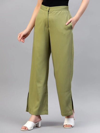 Jade Green Flat Front Trousers hencemade