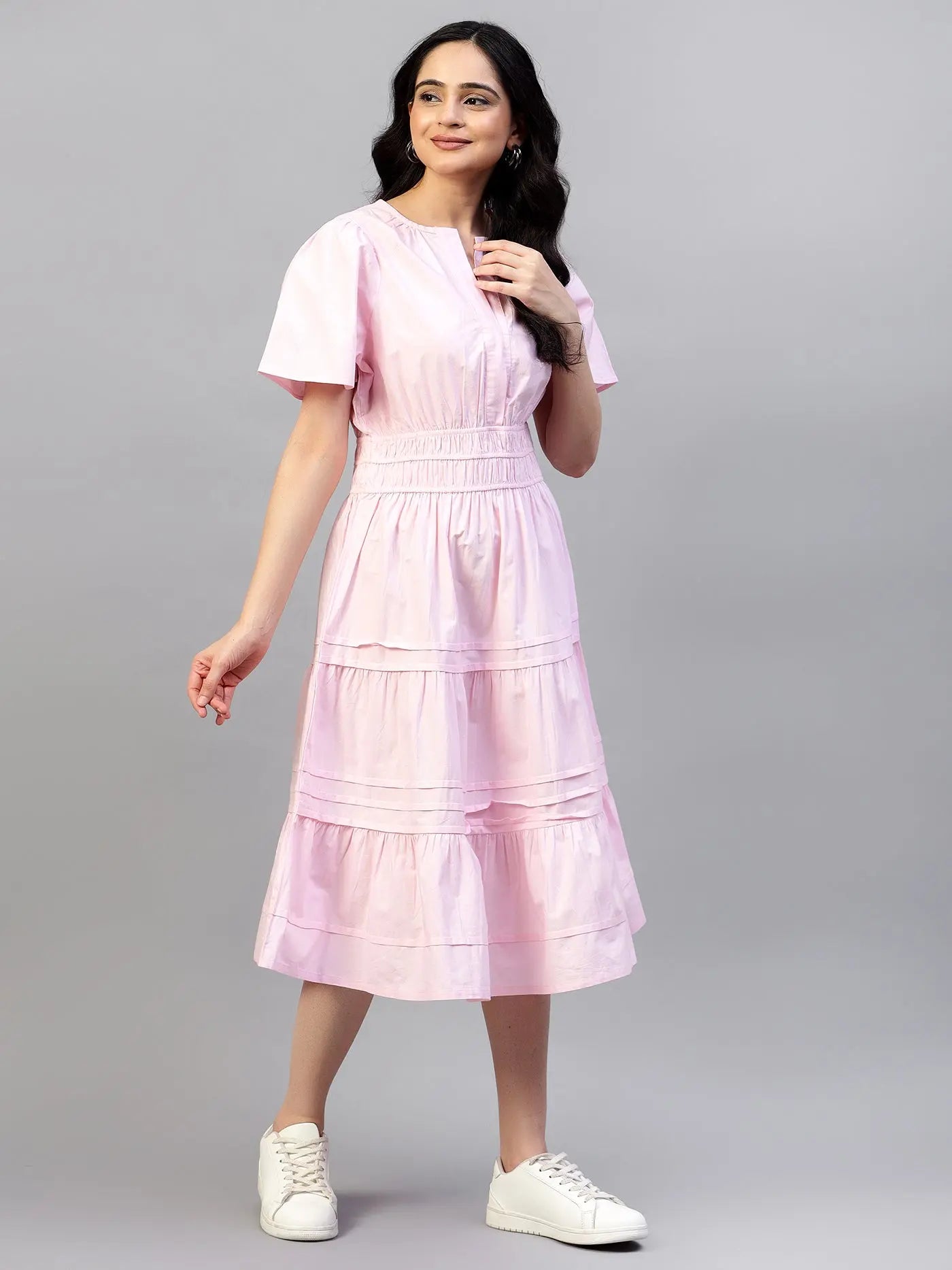 Baby Pink tier Cotton Poplin Dress hencemade