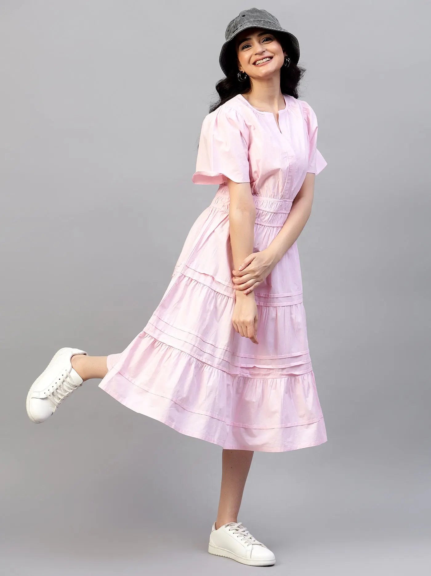 Baby Pink tier Cotton Poplin Dress hencemade