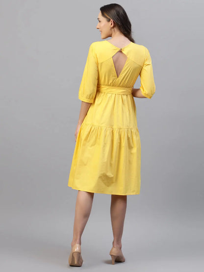 Yellow Cotton Poplin Tie Around Dress hencemade