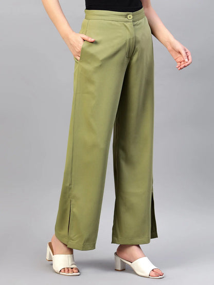 Jade Green Flat Front Trousers hencemade