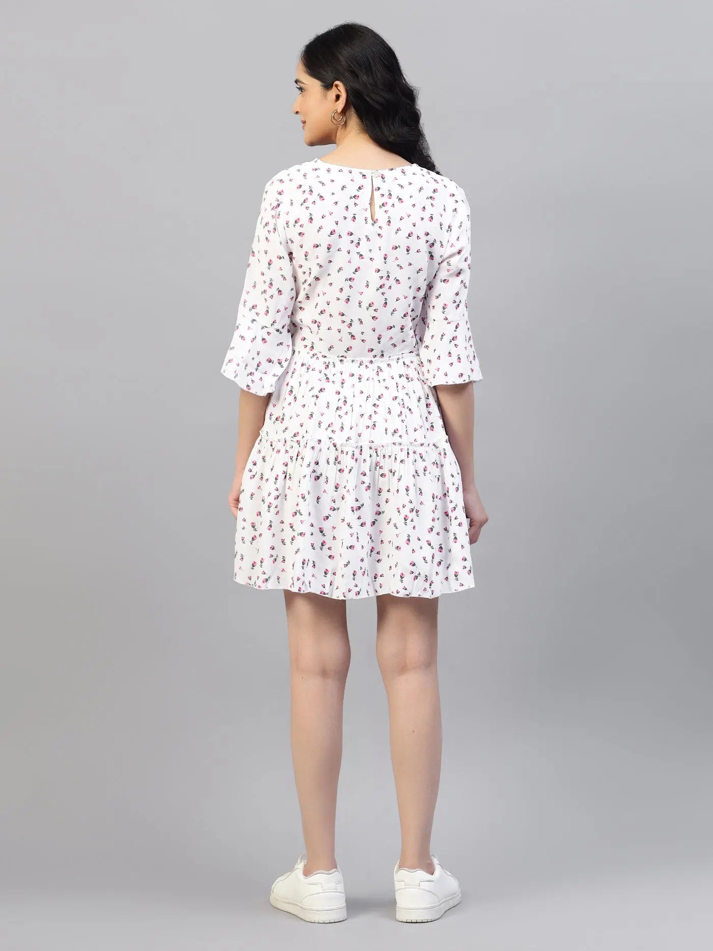 Floral Printed Bell Sleeve Tiered Fit & Flare Dress hencemade