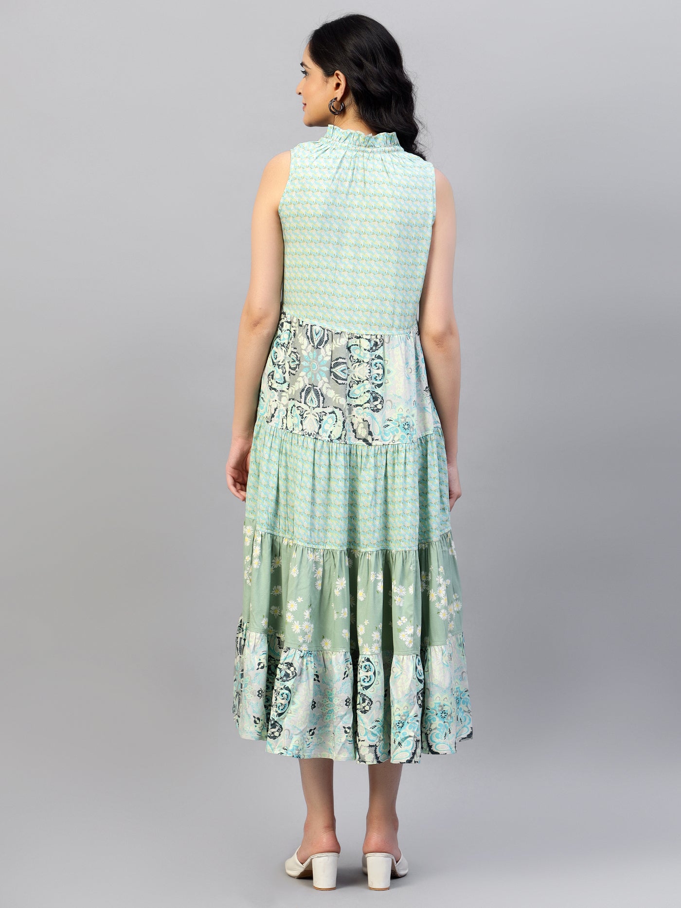 Sea Green Mix and Match Viscose Midi Dress HENCEMADE