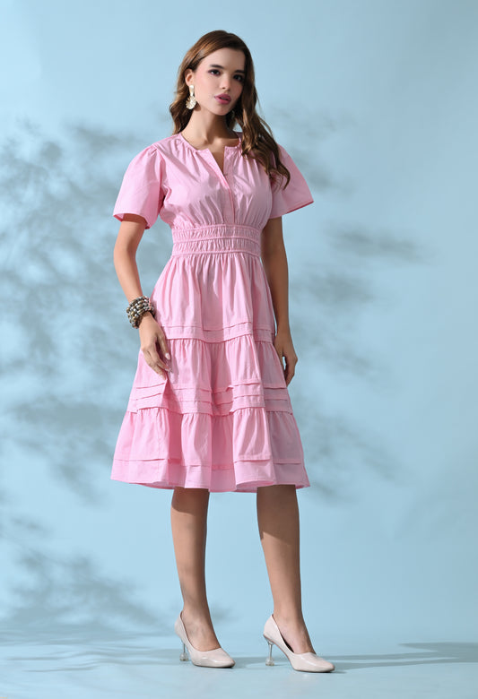 Baby Pink tier Cotton Poplin Dress