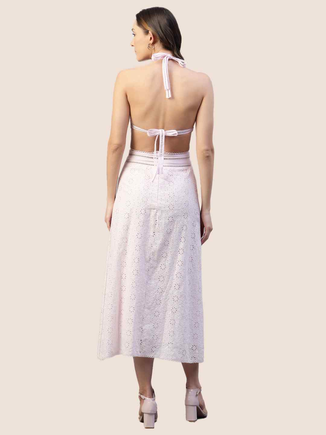 White Schiffli Waist Cutout Dress hencemade