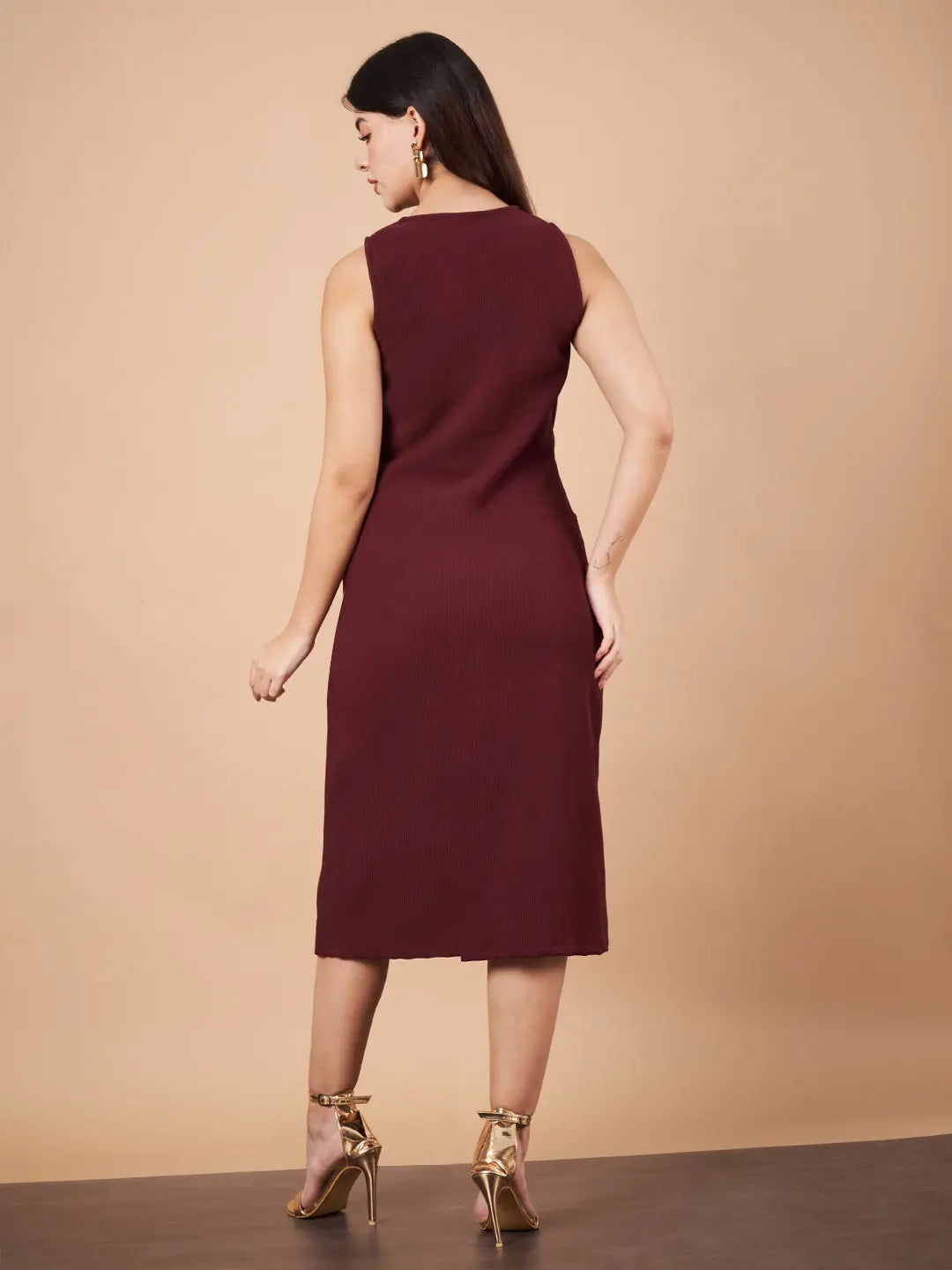 Sleeveless Bodycon Wine Midi Dress HENCEMADE