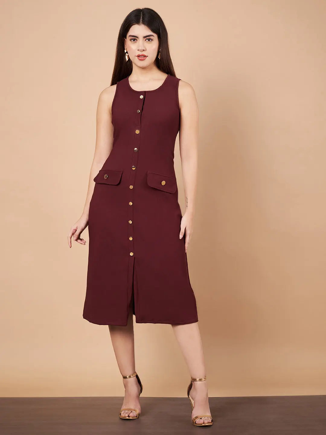 Sleeveless Bodycon Wine Midi Dress HENCEMADE