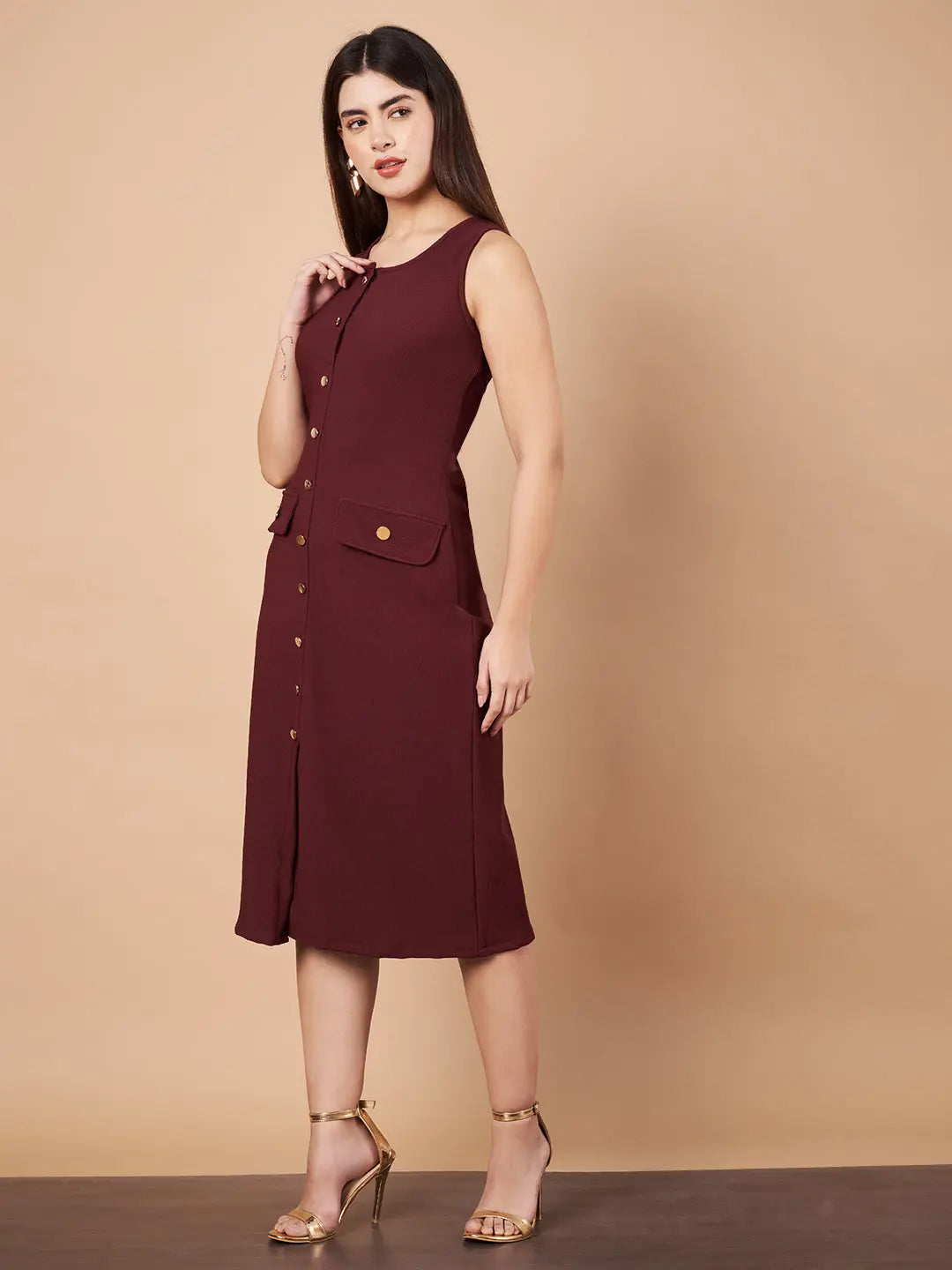 Sleeveless Bodycon Wine Midi Dress HENCEMADE