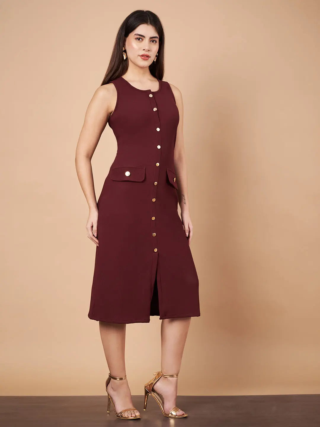 Sleeveless Bodycon Wine Midi Dress HENCEMADE