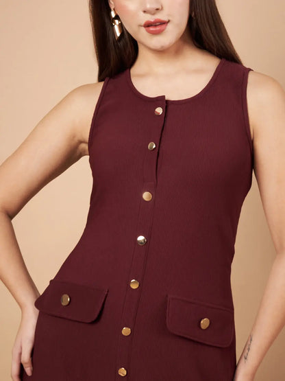 Sleeveless Bodycon Wine Midi Dress HENCEMADE