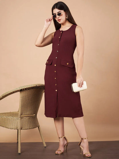 Sleeveless Bodycon Wine Midi Dress HENCEMADE