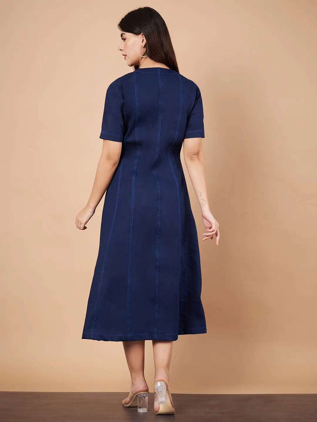 Denim Flared Midi Dresses HENCEMADE