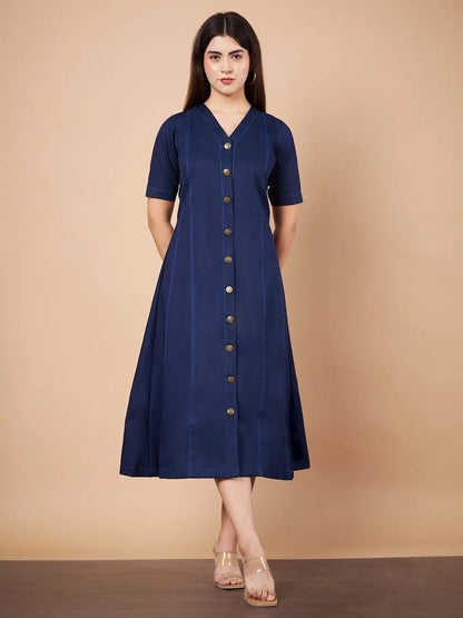 Denim Flared Midi Dresses HENCEMADE