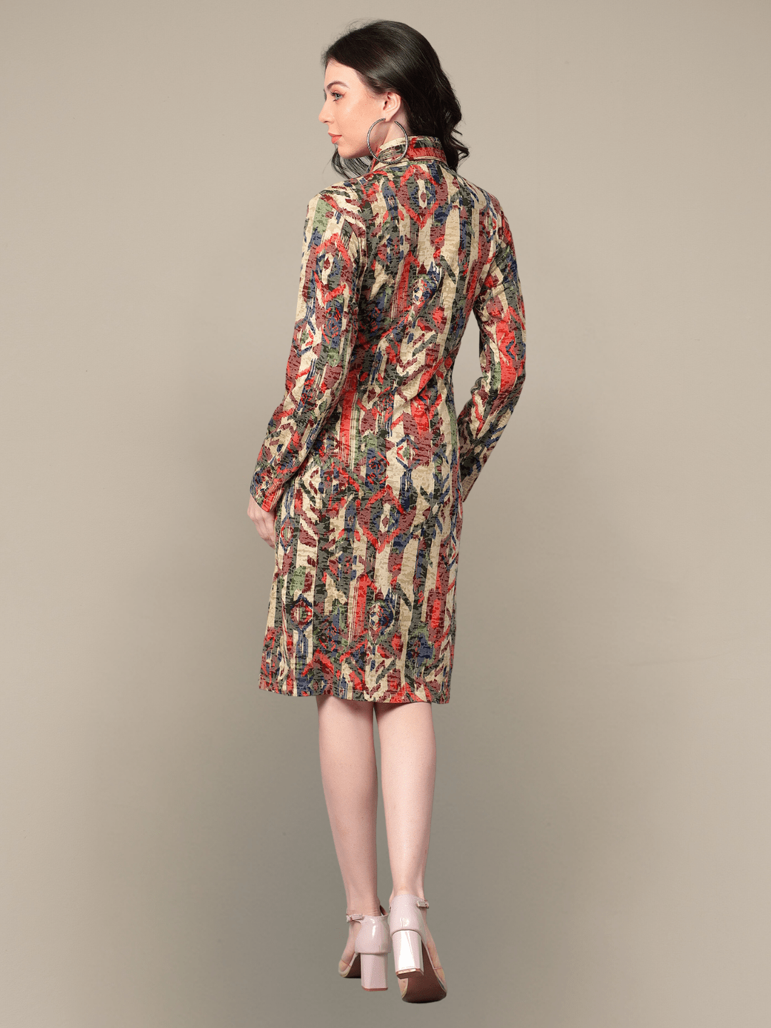 Abstract Printed Zip-up Midi Dress hencemade