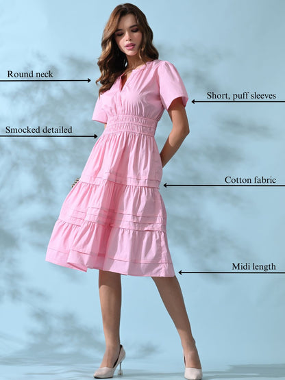 Baby Pink tier Cotton Poplin Dress