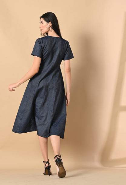 Indigo Whisper Denim Midi Dress