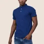 Bright Blue Stand Collar Polo Shirt hencemade