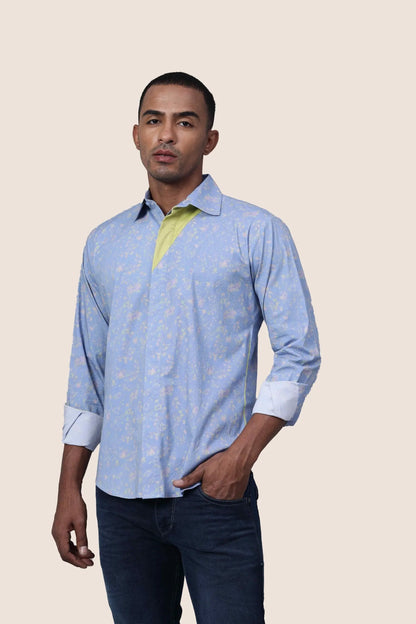 Sky Blue Printed Neon Shirt hencemade